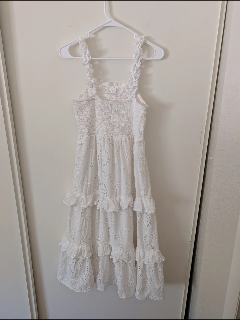 AURA Womens Medium 100% Cotton White Smocked Eyelet Maxi Dress Cottagecore - Picture 4 of 7